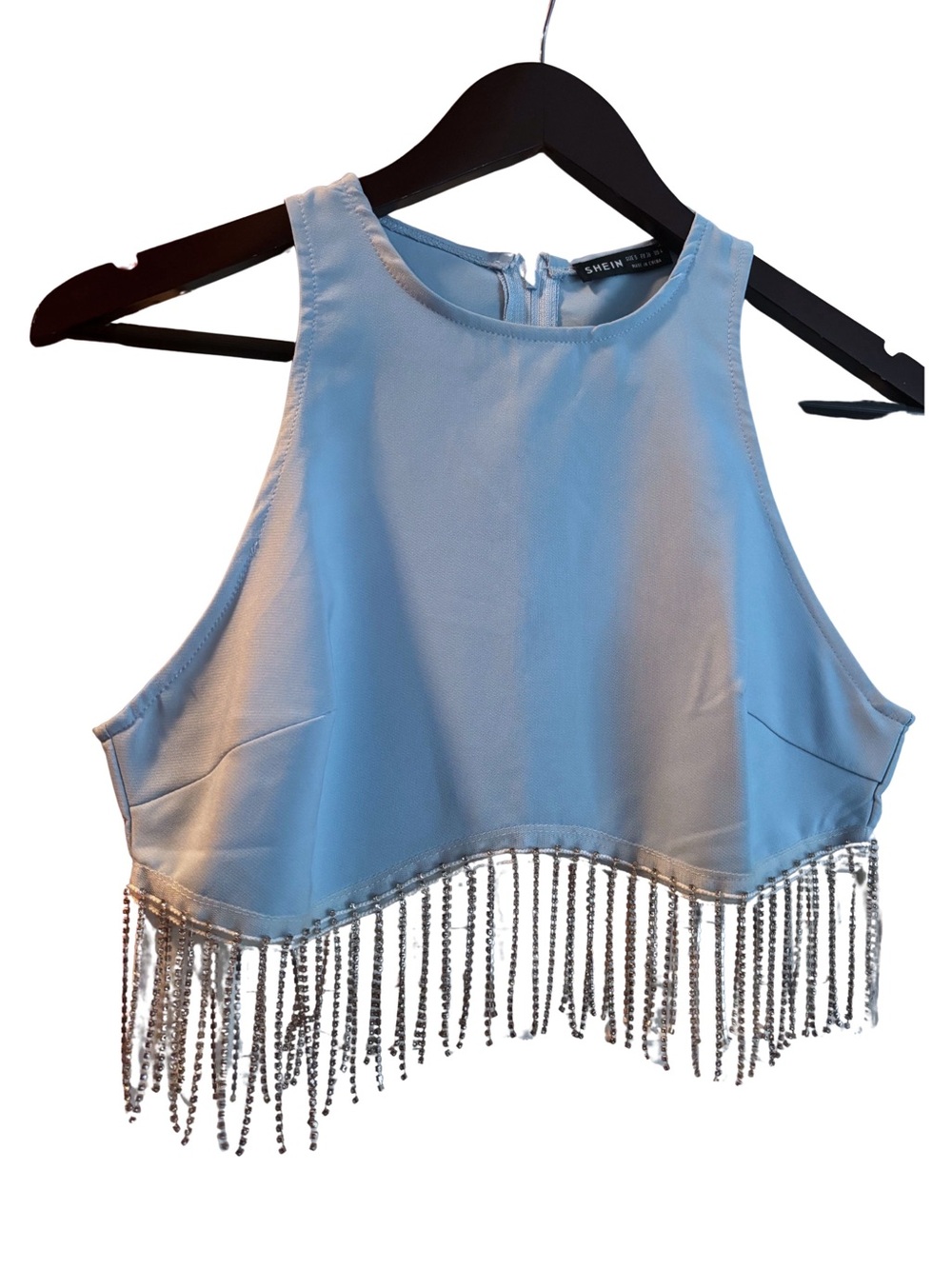 SHEIN Powder Blue Beaded Fringe Crop Cami